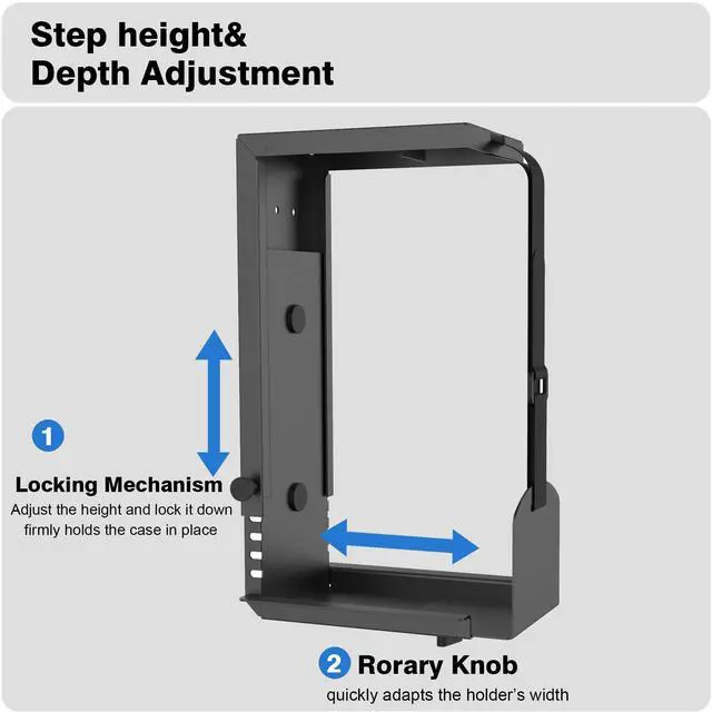 Alt view image 2 of 5 - Bylitco Universal Wall or Under Desk CPU Mount, PC/NAS Bracket  4.5 to 9.2 inch Wide Computer Holder, Space-Saving Design with Safety Lock,Max Load 32Lbs