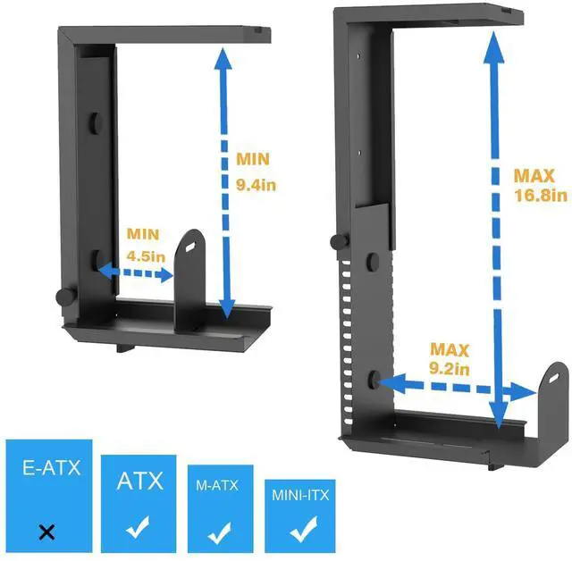 Alt view image 4 of 5 - Bylitco Universal Wall or Under Desk CPU Mount, PC/NAS Bracket  4.5 to 9.2 inch Wide Computer Holder, Space-Saving Design with Safety Lock,Max Load 32Lbs