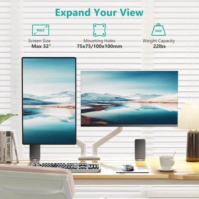 Alt view image 2 of 5 - WALI Dual Monitor Stand for 17-32 inch Screens, Dual Monitor Arms for 2 Monitors Holds up to 19.8 lbs, Adjustable Gas Spring Dual Monitors Mount, VESA 75x75/100x100mm (GSMP002NW), White