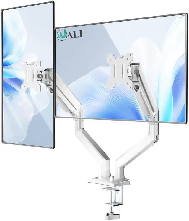 Main image of WALI Dual Monitor Stand for 17-32 inch Screens, Dual Monitor Arms for 2 Monitors Holds up to 19.8 lbs, Adjustable Gas Spring Dual Monitors Mount, VESA 75x75/100x100mm (GSMP002NW), White