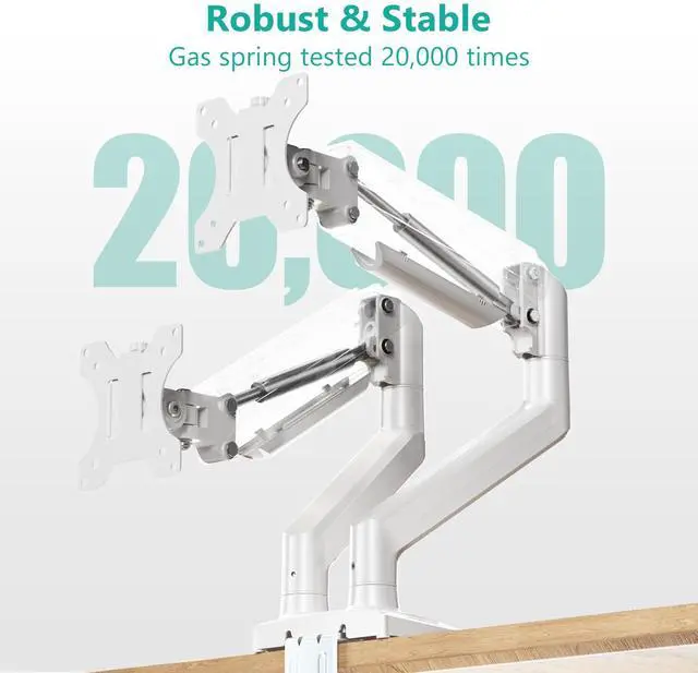 Alt view image 5 of 5 - WALI Dual Monitor Stand for 17-32 inch Screens, Dual Monitor Arms for 2 Monitors Holds up to 19.8 lbs, Adjustable Gas Spring Dual Monitors Mount, VESA 75x75/100x100mm (GSMP002NW), White