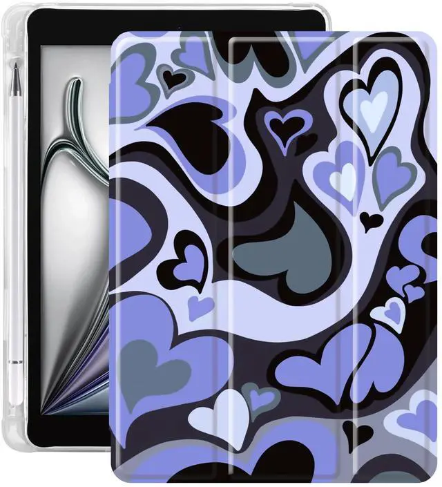 Main image of Idocolors Pad Case Blue Love Heart White Cases Cute Girly Anti-Scratch Shockproof with Pencil Holder Lightweight Smart Trifold Stand Case for 10.9" iPad Air 4/iPad Air 5(Model Number: A2325 A2588)