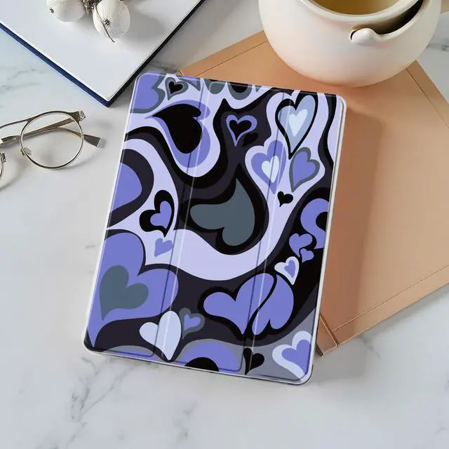 Alt view image 2 of 5 - Idocolors Pad Case Blue Love Heart White Cases Cute Girly Anti-Scratch Shockproof with Pencil Holder Lightweight Smart Trifold Stand Case for 10.9" iPad Air 4/iPad Air 5(Model Number: A2325 A2588)