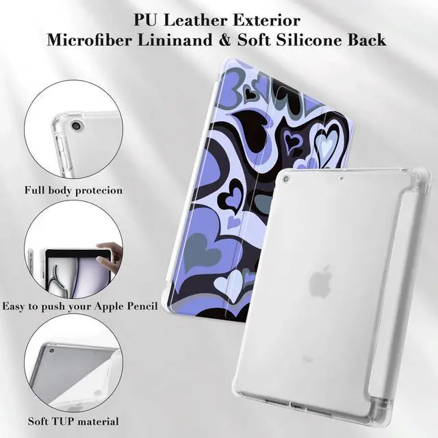 Alt view image 4 of 5 - Idocolors Pad Case Blue Love Heart White Cases Cute Girly Anti-Scratch Shockproof with Pencil Holder Lightweight Smart Trifold Stand Case for 10.9" iPad Air 4/iPad Air 5(Model Number: A2325 A2588)