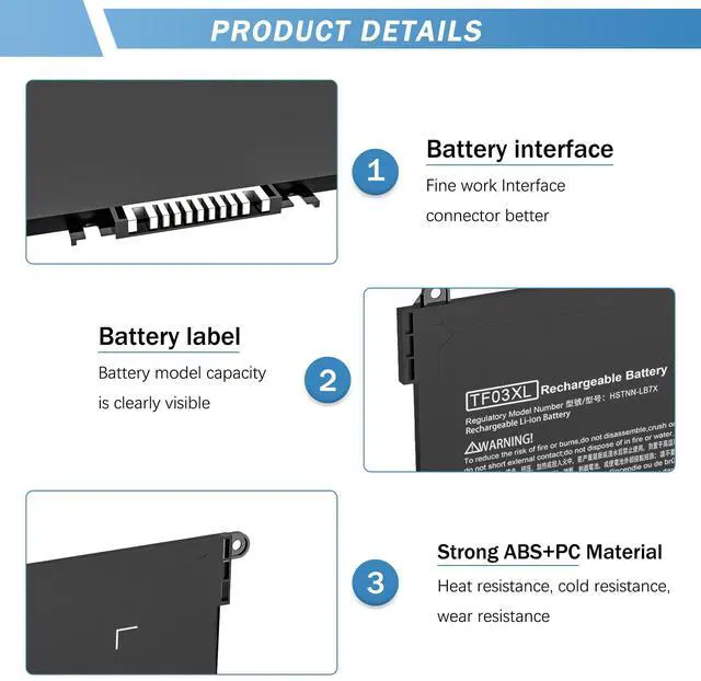 Alt view image 2 of 5 - YUERYE TF03XL 920070-855 Battery Compatible with HP Pavilion x360 14M-CD0001DX 14M-CD0003DX 15-CC0XX 15-CC1XX 15-CC023CL 15-CC563ST 15-CD040WM 17-AR050WM 15-CC 15-CD 15-CK 14-BF 17-AR Series tpn-q190