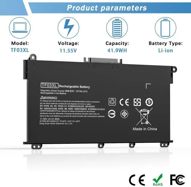 Alt view image 4 of 5 - YUERYE TF03XL 920070-855 Battery Compatible with HP Pavilion x360 14M-CD0001DX 14M-CD0003DX 15-CC0XX 15-CC1XX 15-CC023CL 15-CC563ST 15-CD040WM 17-AR050WM 15-CC 15-CD 15-CK 14-BF 17-AR Series tpn-q190