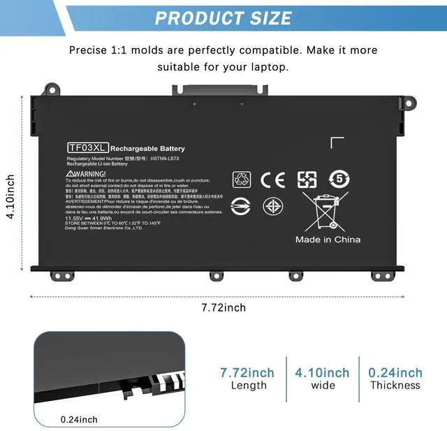 Alt view image 3 of 5 - YUERYE TF03XL 920070-855 Battery Compatible with HP Pavilion x360 14M-CD0001DX 14M-CD0003DX 15-CC0XX 15-CC1XX 15-CC023CL 15-CC563ST 15-CD040WM 17-AR050WM 15-CC 15-CD 15-CK 14-BF 17-AR Series tpn-q190