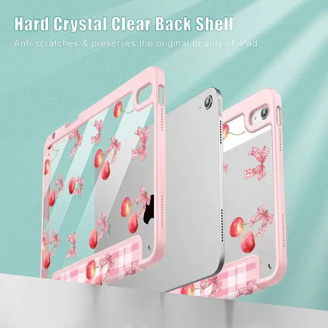 Alt view image 4 of 5 - Lepeoac Case for iPad Air 13 Inch (M3) 2025, (M2) 2024 - [Built-in Pencil Holder] Shockproof Cover with Clear Transparent Back Shell, Auto Sleep/Wake Cover, Cherry Bow P704