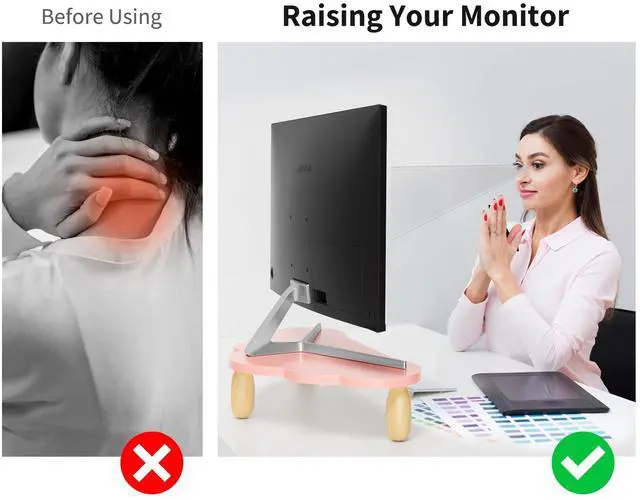 Alt view image 4 of 5 - AFOOYO Monitor Stand Riser,Cloud-Shaped Sturdy Wood Computer Monitor Riser Wirh Drawer, Monitor Stand Riser, Multi-Purpose Desktop Organizer Riser for Computer,Laptop,Printer,TV,Pink