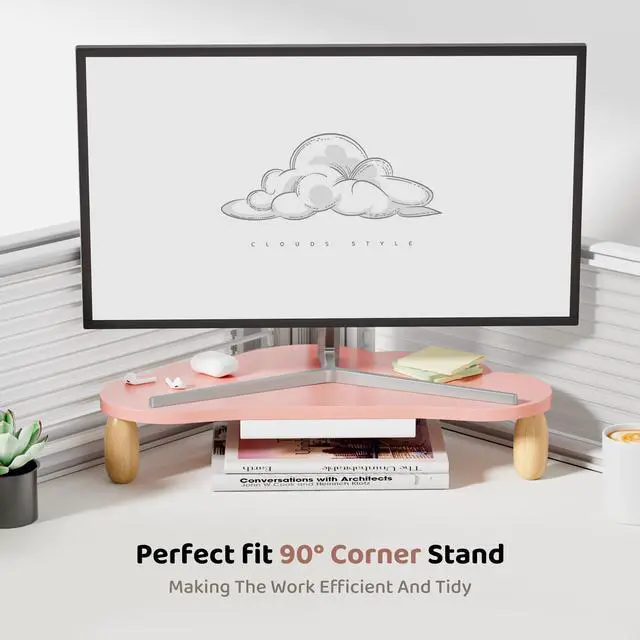 Alt view image 5 of 5 - AFOOYO Monitor Stand Riser,Cloud-Shaped Sturdy Wood Computer Monitor Riser Wirh Drawer, Monitor Stand Riser, Multi-Purpose Desktop Organizer Riser for Computer,Laptop,Printer,TV,Pink