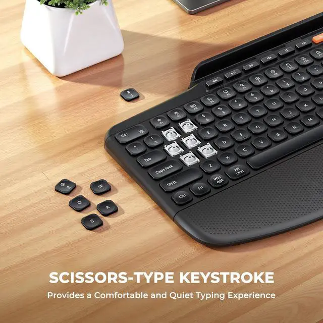 Alt view image 3 of 5 - MEETION Wireless Keyboard and Mouse Combo, Ergonomic Keyboard with Wrist Rest, Tablet Holder, Scissor Keys USB/Bluetooth Rechargeable Keyboards, 4DPI Mouse, for Windows/Mac/PC/Laptop/Phone/Tablet