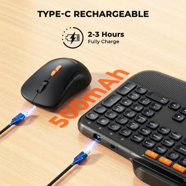 Alt view image 4 of 5 - MEETION Wireless Keyboard and Mouse Combo, Ergonomic Keyboard with Wrist Rest, Tablet Holder, Scissor Keys USB/Bluetooth Rechargeable Keyboards, 4DPI Mouse, for Windows/Mac/PC/Laptop/Phone/Tablet