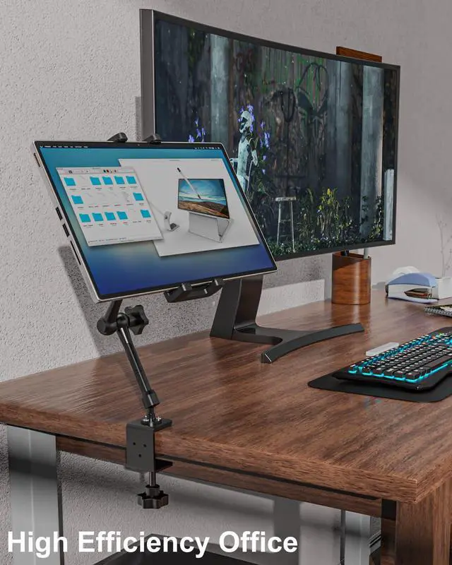 Alt view image 5 of 5 - Kolasels Metal Tablet Stand Holder for iPad, [Foldable Arm] Tablet Mount for Desk, Kitchen, Under Cabinet, Living, Cafe, Office, Compatible iPad mini, Air, Pro, Galaxy Tab/Z Fold, 4.7-16'' Device