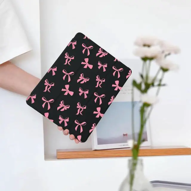 Alt view image 2 of 5 - Cute Kawaii Bow for iPad 7th/8th/9th Generation Case with Pencil Holder, Auto Sleep/Wake, Black Leather Soft TPU Back Cover for iPad 10.2 Inch 2019/2020/2021