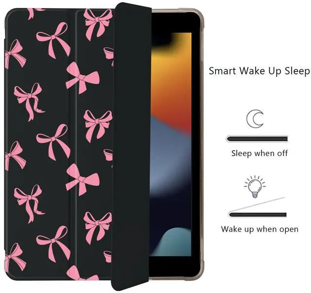 Alt view image 3 of 5 - Cute Kawaii Bow for iPad 7th/8th/9th Generation Case with Pencil Holder, Auto Sleep/Wake, Black Leather Soft TPU Back Cover for iPad 10.2 Inch 2019/2020/2021