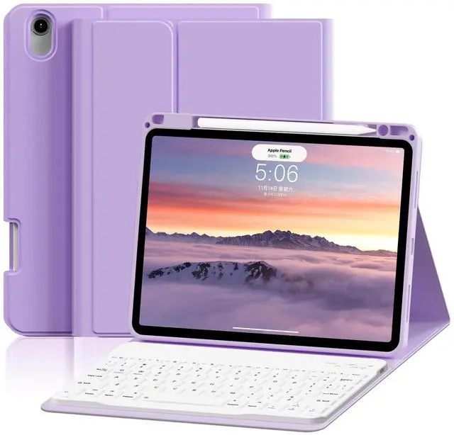 Main image of SQBEBS Case with Keyboard for iPad Air 11 inch M3/M2 (2025/2024), iPad Air 5th/4th Generation 10.9 inch (2022/2020), Detachable Bluetooth Keyboard, Stand Folio Cover with Pencil Holder, Purple