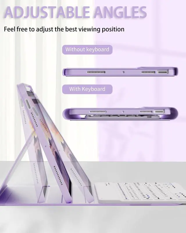Alt view image 3 of 5 - SQBEBS Case with Keyboard for iPad Air 11 inch M3/M2 (2025/2024), iPad Air 5th/4th Generation 10.9 inch (2022/2020), Detachable Bluetooth Keyboard, Stand Folio Cover with Pencil Holder, Purple
