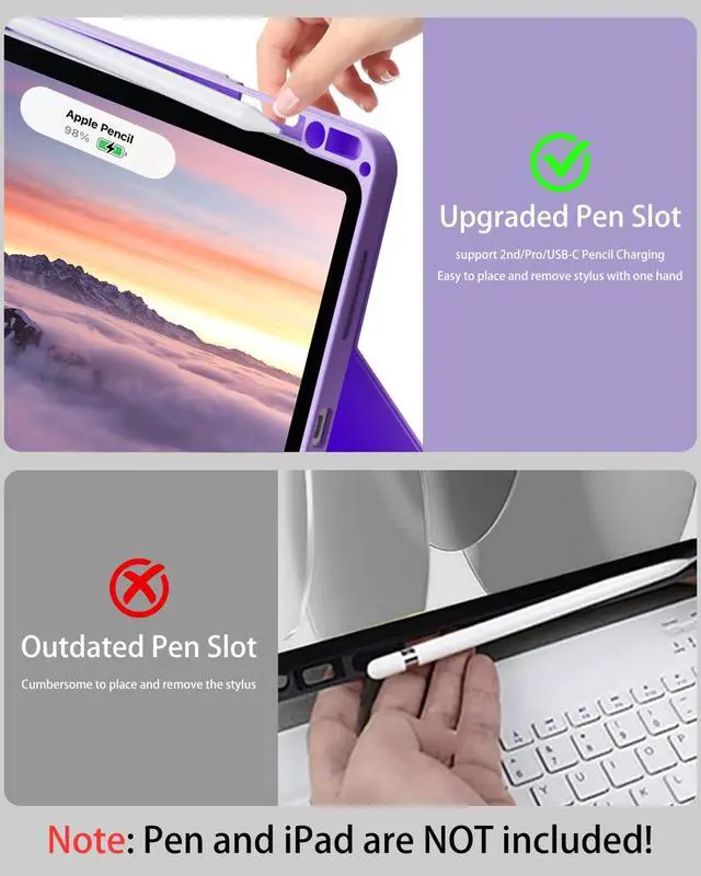 Alt view image 4 of 5 - SQBEBS Case with Keyboard for iPad Air 11 inch M3/M2 (2025/2024), iPad Air 5th/4th Generation 10.9 inch (2022/2020), Detachable Bluetooth Keyboard, Stand Folio Cover with Pencil Holder, Purple