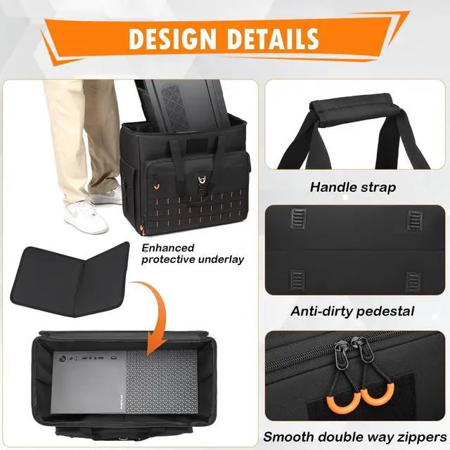 Alt view image 5 of 5 - BISKLNDN Computer Desktop Tower Carrying Case - Portable PC Travel Case for Full Tower ATX Computer Case, PC Carrying Case Bag with Padded Shoulder Straps, Holds Desktop CPU, Keyboard, Mouse, Black