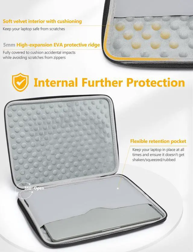 Alt view image 4 of 5 - HYZUO 15-16 Inch Hard Shell Laptop Sleeve Case for MacBook Pro 16 M4/M3/M2/M1 2025-2019, MacBook Air 15 M3/M2/M1 2025-2023, 15" Surface Laptop, Razer Blade 15, Black