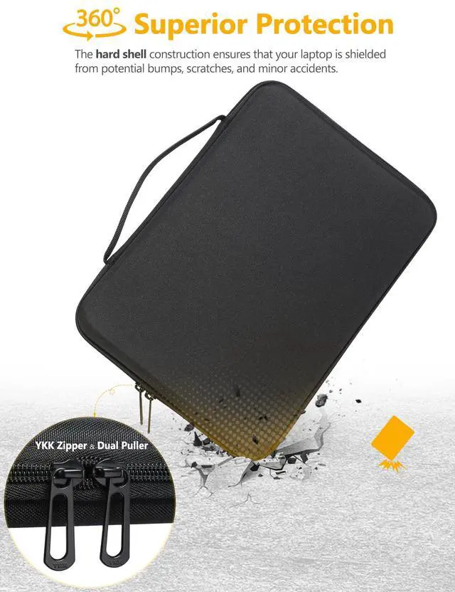 Alt view image 3 of 5 - HYZUO 15-16 Inch Hard Shell Laptop Sleeve Case for MacBook Pro 16 M4/M3/M2/M1 2025-2019, MacBook Air 15 M3/M2/M1 2025-2023, 15" Surface Laptop, Razer Blade 15, Black