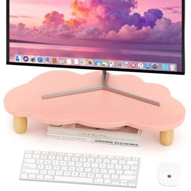 Main image of AFOOYO Monitor Stand Riser,Cloud-Shaped Sturdy Wood Computer Monitor Riser, Laptop Monitor Stand, Multi-Purpose Desktop Organizer Riser for Computer, Laptop, Printer, TV,Pink