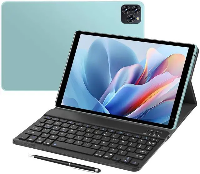 Main image of 10.1 Inch Android Tablet PC with Keyboard & Stylus, 8-Core Processor T860 GPU, 3GB RAM 128GB Storage, 4G LTE SIM Slot, 5000mAh Battery,5MP+16MP Cameras for Work and Entertainment (Green, G4)