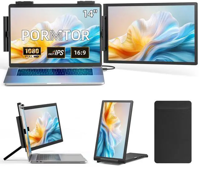 Main image of Pornitor Laptop Screen Extender, 14" FHD 1080P IPS Laptop Monitor Extender with USB C/HDMI Port, Plug and Play Dual Screen Portable Extended Monitor for 14"-16.5" Laptops