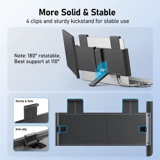 Alt view image 4 of 5 - Pornitor Laptop Screen Extender, 14" FHD 1080P IPS Laptop Monitor Extender with USB C/HDMI Port, Plug and Play Dual Screen Portable Extended Monitor for 14"-16.5" Laptops