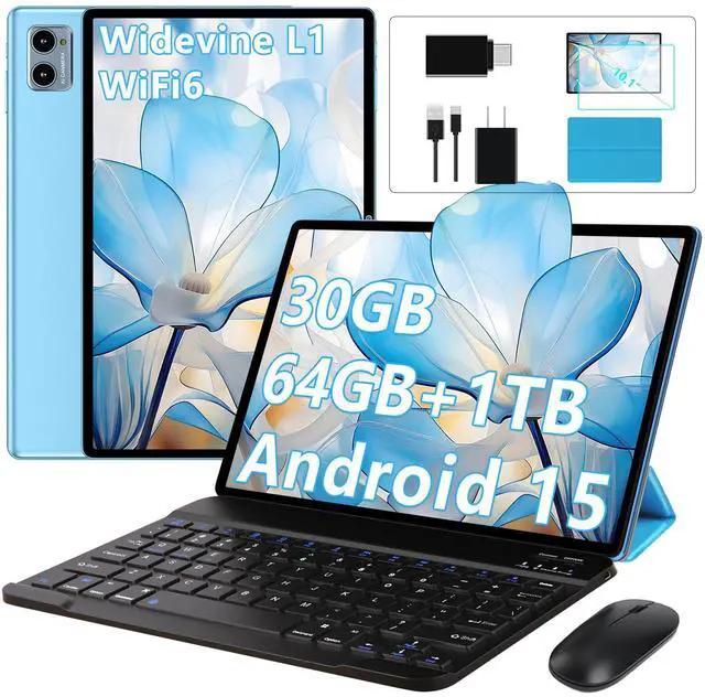 Main image of SUAAT 10 Inch Tablet Android 15 Tablets with Keyboard, 30GB 64GB 1TB Expand Tab PC with 2.0GHz Octa-Core, 8MP Camera, 6000mAh, GMS, WiFi 6, BT 5.0, FHD Display, Widevine L1, Gemini AI (Blue)