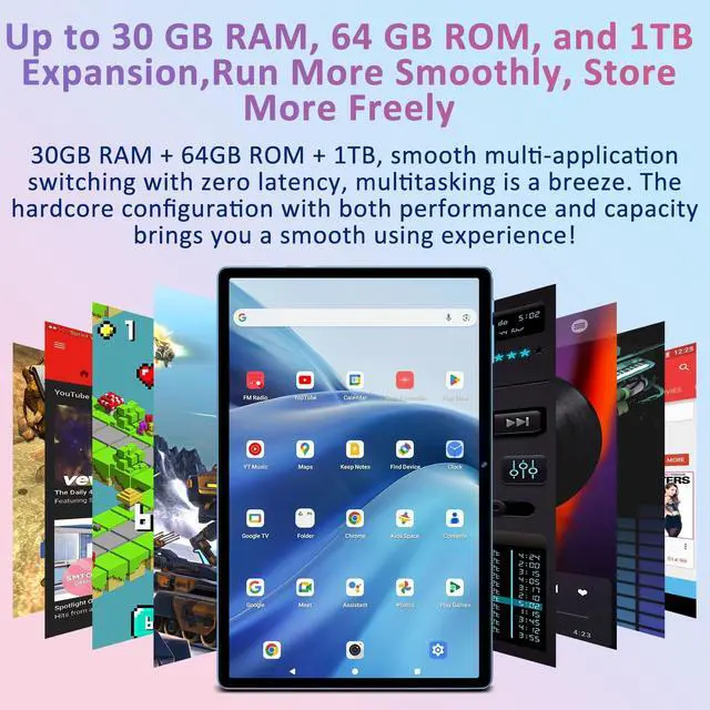 Alt view image 4 of 5 - SUAAT 10 Inch Tablet Android 15 Tablets with Keyboard, 30GB 64GB 1TB Expand Tab PC with 2.0GHz Octa-Core, 8MP Camera, 6000mAh, GMS, WiFi 6, BT 5.0, FHD Display, Widevine L1, Gemini AI (Blue)