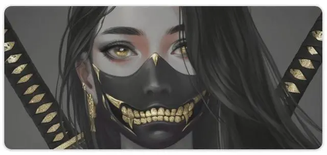 Main image of QEOPGNE Gaming Mouse Pad Large Mousepad Aesthetic Anime Girl Japanese Samurai Portrait Desk Mat for Keyboard and Mouse Mat Non-Slip Rubber Desk Pad 40x90cm