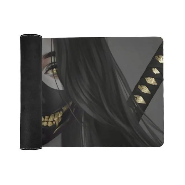 Alt view image 3 of 5 - QEOPGNE Gaming Mouse Pad Large Mousepad Aesthetic Anime Girl Japanese Samurai Portrait Desk Mat for Keyboard and Mouse Mat Non-Slip Rubber Desk Pad 40x90cm