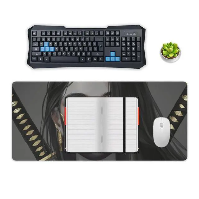 Alt view image 4 of 5 - QEOPGNE Gaming Mouse Pad Large Mousepad Aesthetic Anime Girl Japanese Samurai Portrait Desk Mat for Keyboard and Mouse Mat Non-Slip Rubber Desk Pad 40x90cm