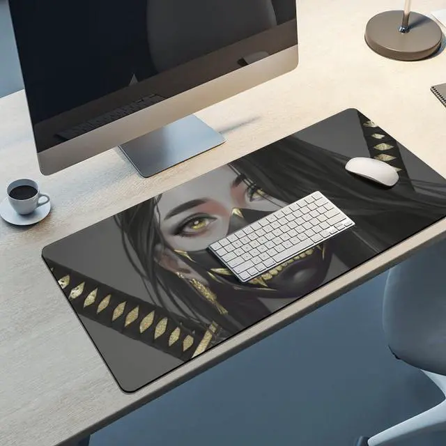 Alt view image 5 of 5 - QEOPGNE Gaming Mouse Pad Large Mousepad Aesthetic Anime Girl Japanese Samurai Portrait Desk Mat for Keyboard and Mouse Mat Non-Slip Rubber Desk Pad 40x90cm