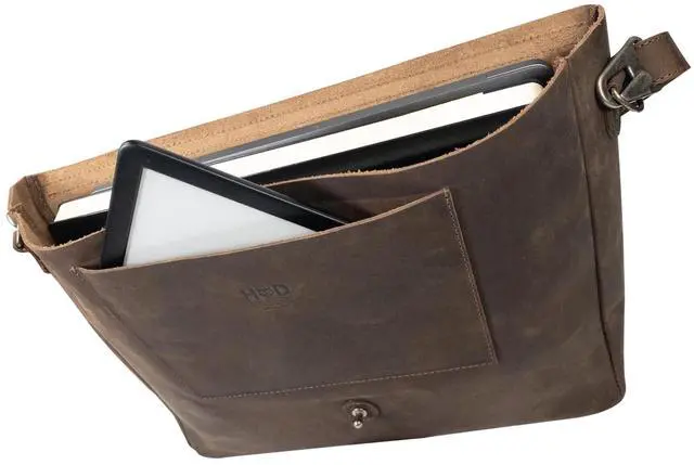 Alt view image 2 of 5 - Hide & Drink, Messenger Bag with Shoulder Strap, 13-14 Inch Laptop Storage, Classic Portfolio, Travel Accessory, Full Grain Leather, Handmade, Bourbon Brown