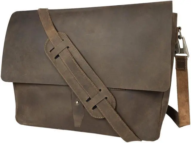 Alt view image 3 of 5 - Hide & Drink, Messenger Bag with Shoulder Strap, 13-14 Inch Laptop Storage, Classic Portfolio, Travel Accessory, Full Grain Leather, Handmade, Bourbon Brown