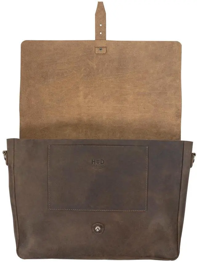 Alt view image 4 of 5 - Hide & Drink, Messenger Bag with Shoulder Strap, 13-14 Inch Laptop Storage, Classic Portfolio, Travel Accessory, Full Grain Leather, Handmade, Bourbon Brown