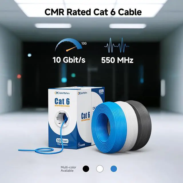 Alt view image 2 of 5 - Cable Matters [UL Listed] 10Gbps in-Wall Riser Rated (CMR) 23AWG Bare Copper Cat6 Ethernet Cable - 300ft, Cat 6 Ethernet Cable Spool, Cat 6 Cord Bulk, Blue