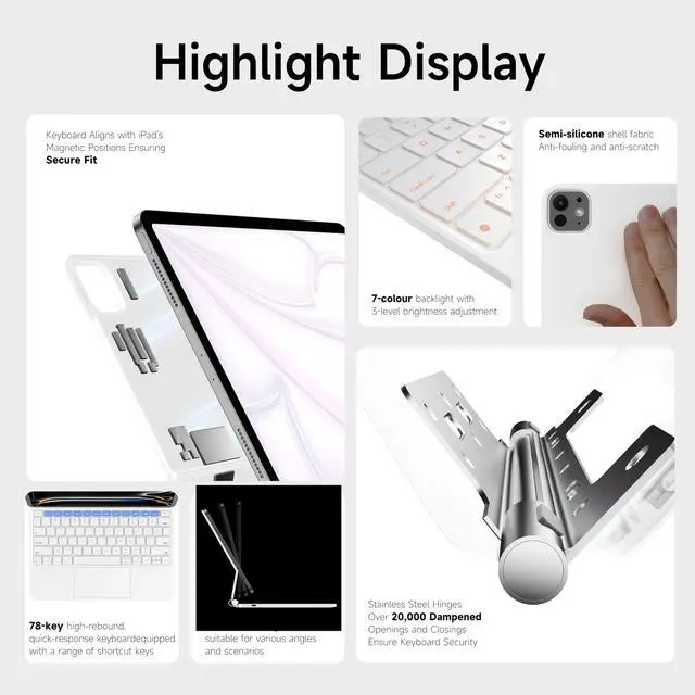 Alt view image 3 of 5 - nimin Keyboard Case for iPad Pro 13 inch 2024 (M4), Multi-Touch Trackpad, Magnetic Attach, 7-Color Backlight, Auto Sleep/Wake, Snow White