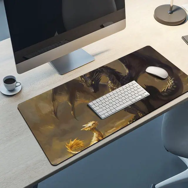 Alt view image 5 of 5 - QEOPGNE Large Mouse Pad Gaming Mousepad Fantasy Black Dragon Small Cute Golden Dragon Desk Mat for Keyboard and Mouse Mat Non-Slip Rubber Desk Pad 40x90cm