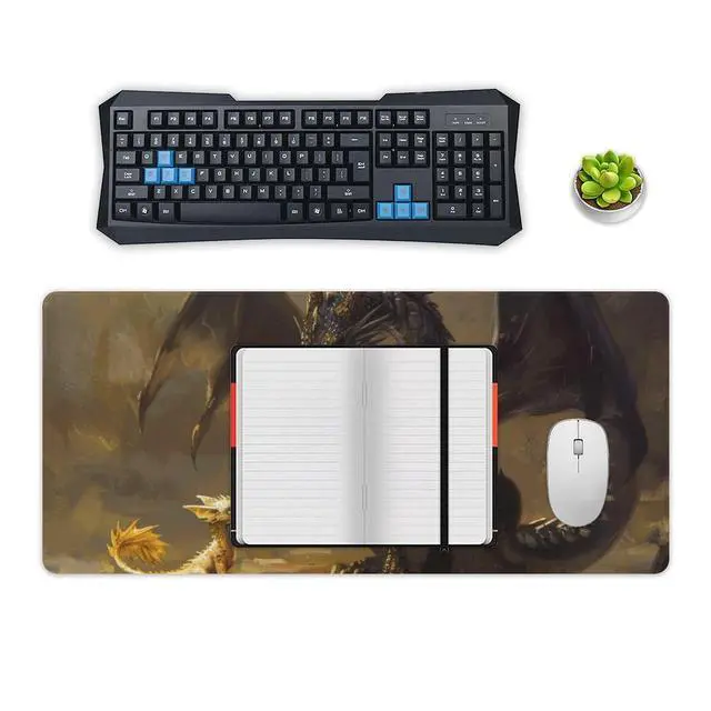 Alt view image 4 of 5 - QEOPGNE Large Mouse Pad Gaming Mousepad Fantasy Black Dragon Small Cute Golden Dragon Desk Mat for Keyboard and Mouse Mat Non-Slip Rubber Desk Pad 40x90cm