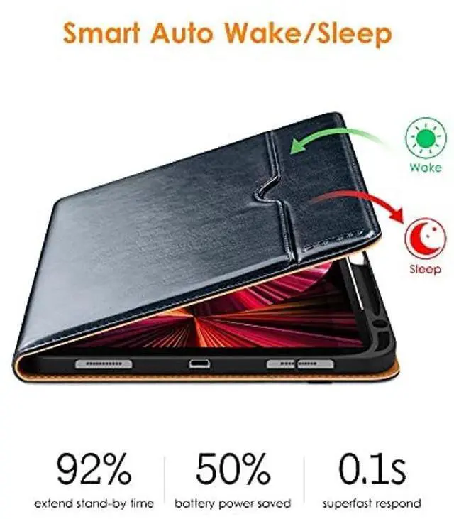 Alt view image 4 of 5 - DTTO Case for iPad Pro 11 Inch 4th / 3rd / 2nd / 1st Generation 2022/2021/2020/2018,Premium PU Leather Folio Stand Cover with Hand Strap, Auto Wake/Sleep,Multiple Viewing Angles, Blue