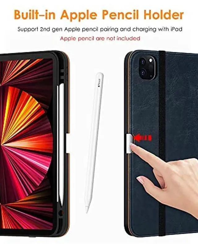 Alt view image 5 of 5 - DTTO Case for iPad Pro 11 Inch 4th / 3rd / 2nd / 1st Generation 2022/2021/2020/2018,Premium PU Leather Folio Stand Cover with Hand Strap, Auto Wake/Sleep,Multiple Viewing Angles, Blue