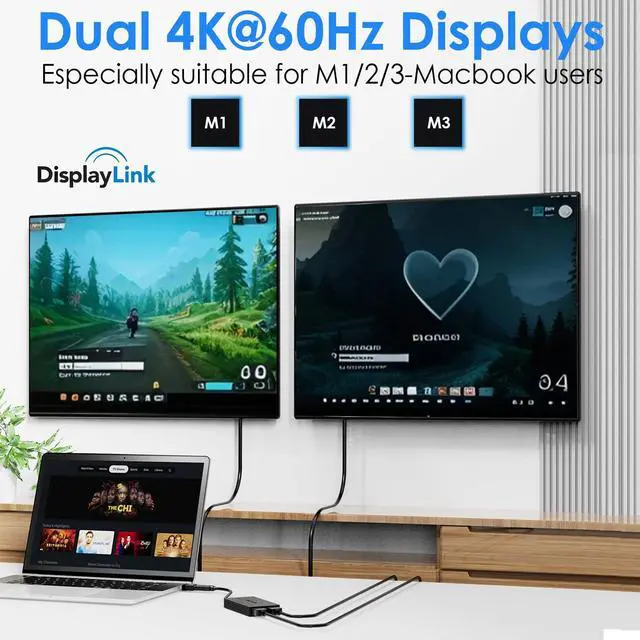 Alt view image 2 of 5 - WAVLINK USB 3.0 & USB C to Dual HDMI Adapter 4K@60Hz for 2 Monitors, DisplayLink USB C HDMI Adapter for Dual Monitor, for Mac M1/M2/M3, Windows, ChromeOS, Ubuntu, Android