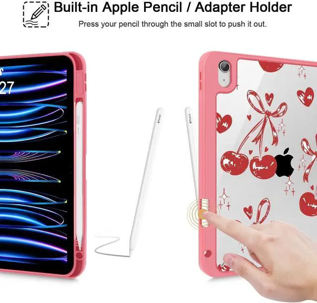 Alt view image 5 of 5 - Mektron Case for 2025 iPad 11 inch (A16 Chip) 11th Gen Fit iPad 10th Gen10.9 inch 2022, Buit in Pencil Holder with Shockproof Cover Clear Shell + Trifold Stand + Auto Wake/Sleep, Cherries Bows C288