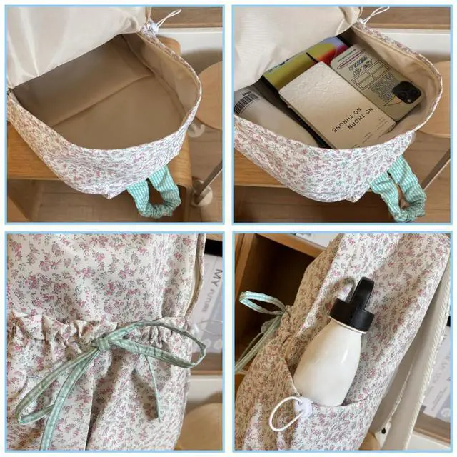 Alt view image 4 of 5 - Cute Aesthetic Bow Backpack for Women Kawaii Floral Print Preppy College Book Bag Trendy Coquette Laptop Daypack (White)