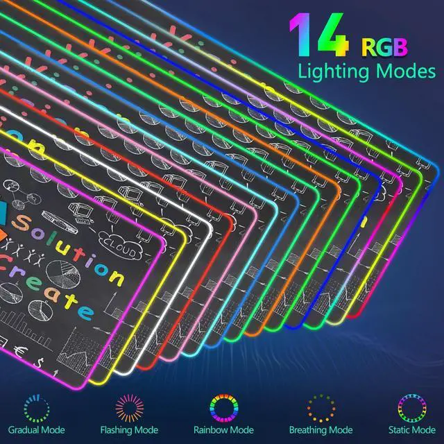 Alt view image 3 of 5 - YQE RGB Gaming Mouse Pad, 35.4"x15.7" Desk Mat for Keyboard and Mouse, LED Game Mousepad with 14 Colors Modes, Non-Slip Desk Pad Matt Protector+Coasters-for Home, Office, Desktop Creative Bulb