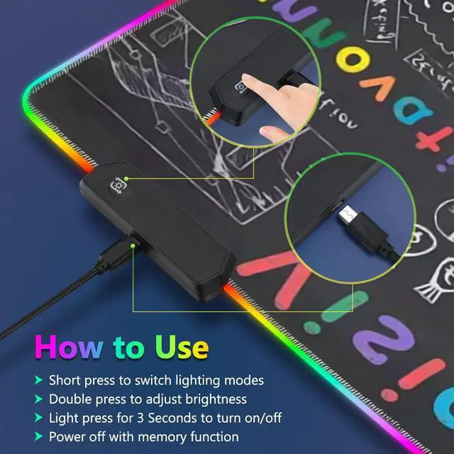 Alt view image 5 of 5 - YQE RGB Gaming Mouse Pad, 35.4"x15.7" Desk Mat for Keyboard and Mouse, LED Game Mousepad with 14 Colors Modes, Non-Slip Desk Pad Matt Protector+Coasters-for Home, Office, Desktop Creative Bulb