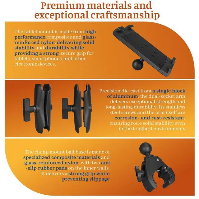 Alt view image 4 of 5 - Velpaw Aluminum iPad Tablet Mount Holder, Kitchen Tablet Holder for UTV/Desk/Chair/Fitness Bike/Mic Stand/Fitness Bike/Road Mountain Bicycle, 360° Adjustable Clamp Compatible with 7.5''-13'' iPad